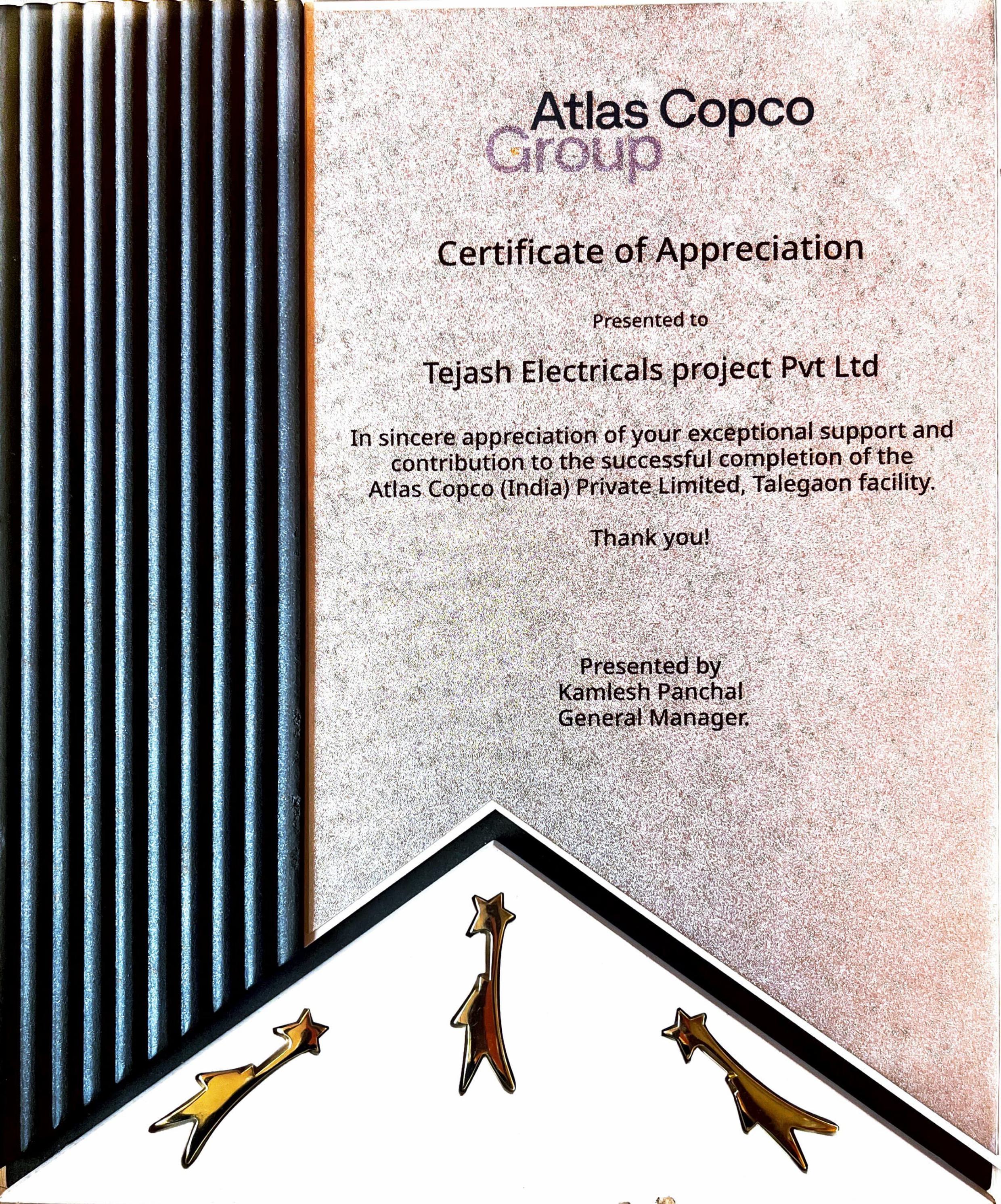 Atlas Copco Certificate